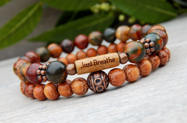 beaded earthy bracelet with word bead