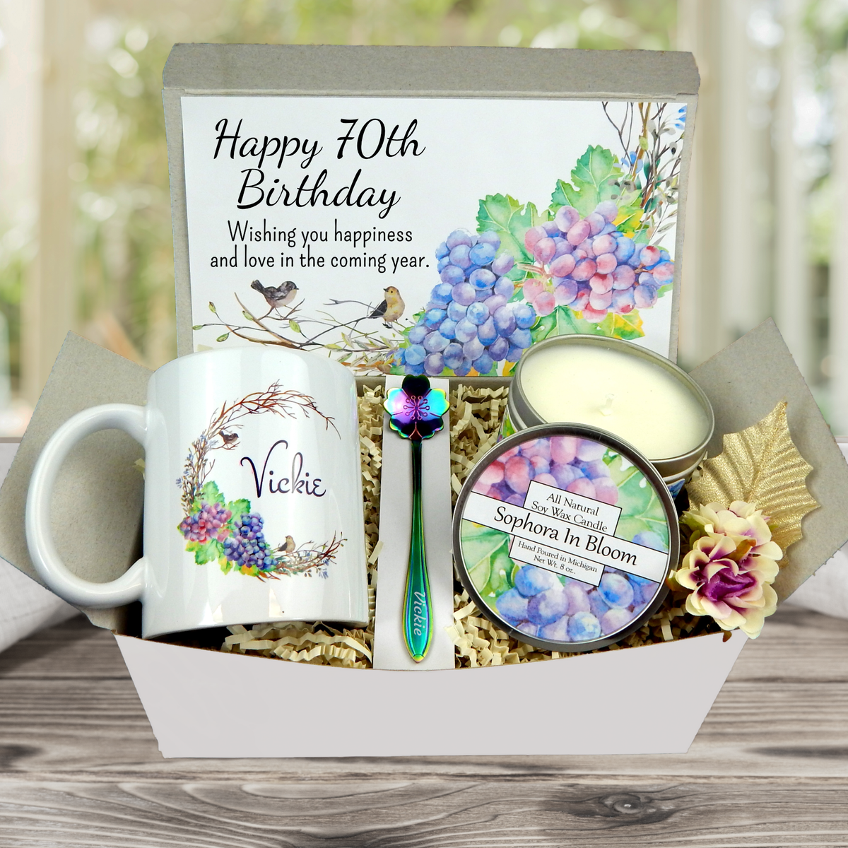 70th Birthday Gift Box for Women with Personalized Mug – Blue Stone River