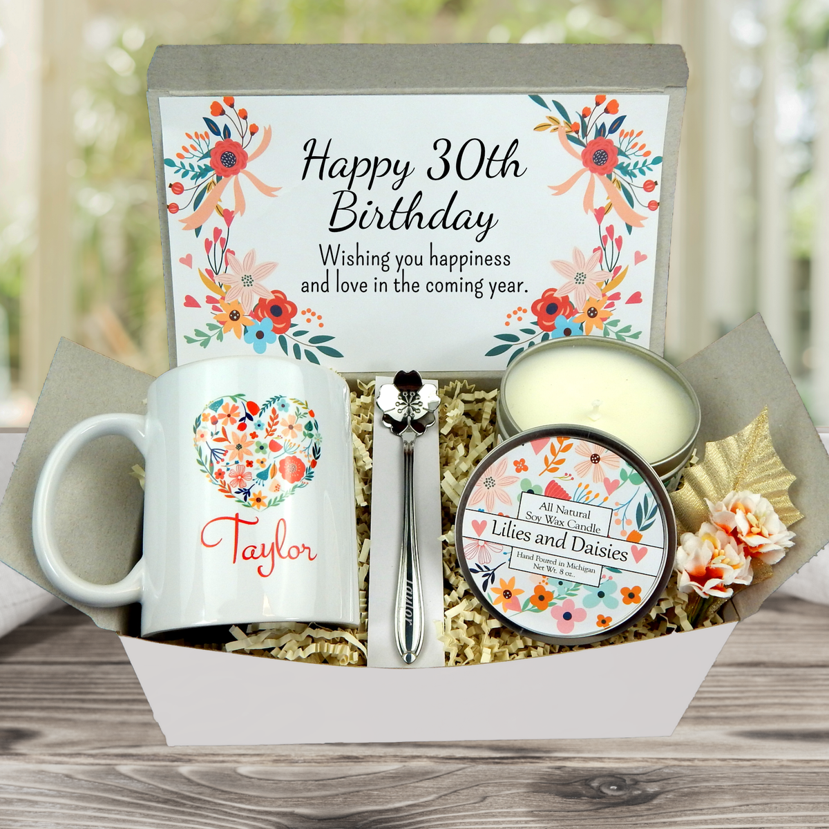 30th Birthday Gift Box for Women with Personalized Mug Blue