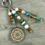 Earthy Purse Charm with Boho Mandala Charm - Purse Accessories - Bohemian Bag Charms - Purse Pendants, Nature Lover Gift