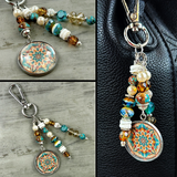 Earthy Purse Charm with Boho Mandala Charm - Purse Accessories - Bohemian Bag Charms - Purse Pendants, Nature Lover Gift