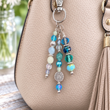 Blue Coastal Handbag Charm | Blue Beaded Purse Charm