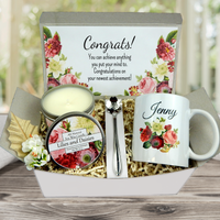 Congratulations Gift Basket for Women with Custom Coffee Mug