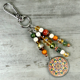 Earthy Purse Charm with Boho Mandala Charm - Purse Accessories - Bohemian Bag Charms - Purse Pendants, Nature Lover Gift