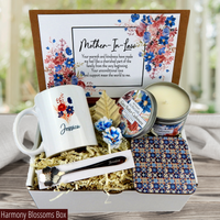 red white and blue Elegant Gift Set: Personalized Mug and Candle for Your Mother-in-Law