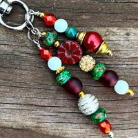 Handmade Christmas Purse Charm: Czech Glass Beads, Holiday Accessory