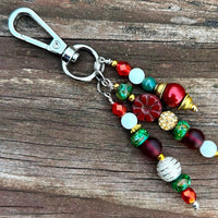 Handmade Christmas Purse Charm: Czech Glass Beads, Holiday Accessory