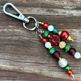 Handmade Christmas Purse Charm: Czech Glass Beads, Holiday Accessory