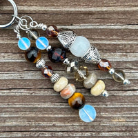 Tiger Eye & Opalite Gemstone Purse Charm: Beaded Bag Accessory