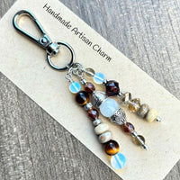 Tiger Eye & Opalite Gemstone Purse Charm: Beaded Bag Accessory