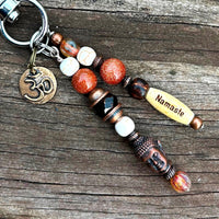 Yoga Purse Charm: Handmade Artisan Aum, Namaste, Gemstone Beads