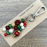 Handmade Christmas Purse Charm: Czech Glass Beads, Holiday Accessory
