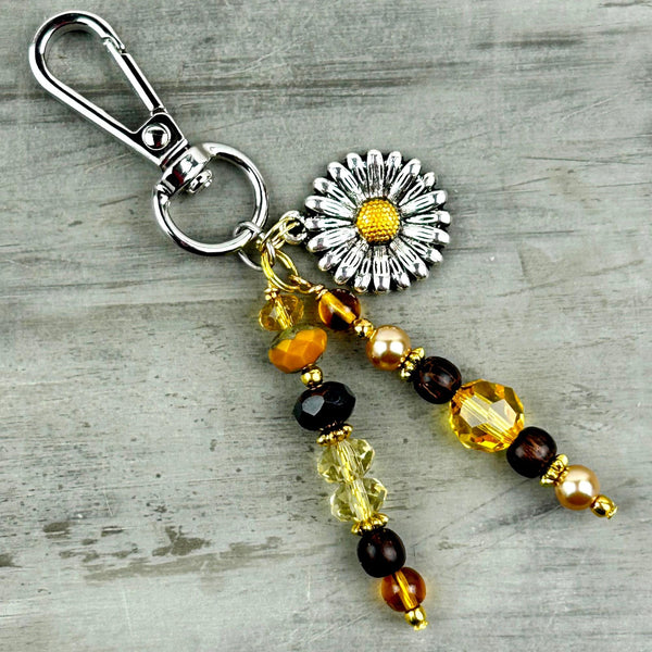 Sunflower Purse Charm: Artisan Gemstone Bead Bag Accessory