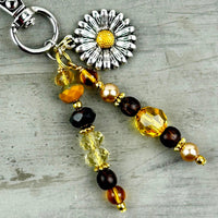 Sunflower Purse Charm: Artisan Gemstone Bead Bag Accessory
