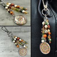 Earthy Purse Charm with Boho Mandala Charm - Purse Accessories - Bohemian Bag Charms - Purse Pendants, Nature Lover Gift