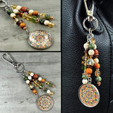 Earthy Purse Charm with Boho Mandala Charm - Purse Accessories - Bohemian Bag Charms - Purse Pendants, Nature Lover Gift