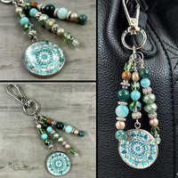 Earthy Purse Charm with Boho Mandala Charm - Purse Accessories - Bohemian Bag Charms - Purse Pendants, Nature Lover Gift