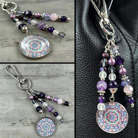 Earthy Purse Charm with Boho Mandala Charm - Purse Accessories - Bohemian Bag Charms - Purse Pendants, Nature Lover Gift