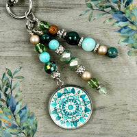 Earthy Purse Charm with Boho Mandala Charm - Purse Accessories - Bohemian Bag Charms - Purse Pendants, Nature Lover Gift