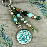 Earthy Purse Charm with Boho Mandala Charm - Purse Accessories - Bohemian Bag Charms - Purse Pendants, Nature Lover Gift
