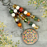 Earthy Purse Charm with Boho Mandala Charm - Purse Accessories - Bohemian Bag Charms - Purse Pendants, Nature Lover Gift