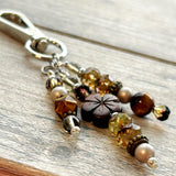 Purse Charm with Wooden Flower - Charm to Clip on Purse - Charm to Attach to Bag - Beaded Purse Accessories - Handmade Bag Charms
