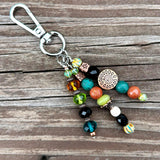 Beaded Purse Charm: Boho Turquoise Goldstone with Sun Gemstone & Czech Glass Bag Accessory