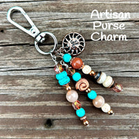 Boho Purse Charm - Beaded Bag Charm, Artisan Charm Clips, Beaded Charm for Purses, Bags, Backpacks, Keychains, Luggage