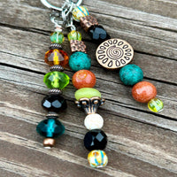 Beaded Purse Charm: Boho Turquoise Goldstone with Sun Gemstone & Czech Glass Bag Accessory