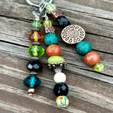 Beaded Purse Charm: Boho Turquoise Goldstone with Sun Gemstone & Czech Glass Bag Accessory