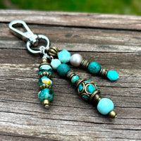 Amazonite Beaded Purse Charm: Boho Bag, Backpack, Keychain Pendant