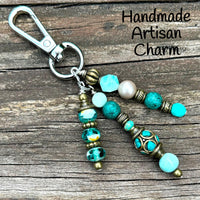 Amazonite Beaded Purse Charm: Boho Bag, Backpack, Keychain Pendant
