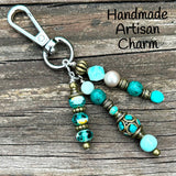 Amazonite Beaded Purse Charm: Boho Bag, Backpack, Keychain Pendant