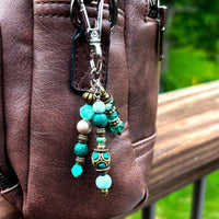 Amazonite Beaded Purse Charm: Boho Bag, Backpack, Keychain Pendant