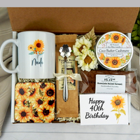 sunflower themed gift basket for 40th birthday personalized mug biscotti coffee candle