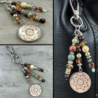 Earthy Purse Charm with Boho Mandala Charm - Purse Accessories - Bohemian Bag Charms - Purse Pendants, Nature Lover Gift