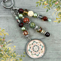 Earthy Purse Charm with Boho Mandala Charm - Purse Accessories - Bohemian Bag Charms - Purse Pendants, Nature Lover Gift