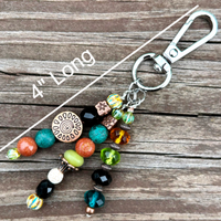 Beaded Purse Charm: Boho Turquoise Goldstone with Sun Gemstone & Czech Glass Bag Accessory