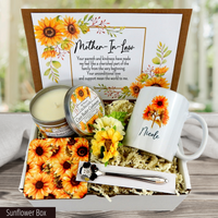sunflower themed Thoughtfully Crafted: Mother-in-Law Gift Basket with Personalized Mug and Candle