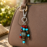bohemian bag charm shown on handbag
