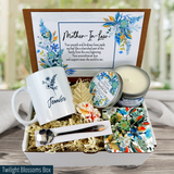 custom floral themed Thoughtfully Crafted: Mother-in-Law Gift Basket with Personalized Mug and Candle