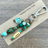Yoga Purse Charm: Handmade Artisan Aum, Namaste, Gemstone Beads