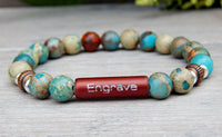 jasper gemstone bracelet with engraved bead