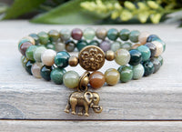 gemstone beaded stacked bracelets with elephant ganesh