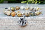 Natural Agate Beaded Bracelet with Tree of Life Charm