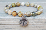 Natural Agate Beaded Bracelet with Tree of Life Charm