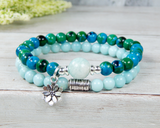 teal green blue bracelet amazonite jewelry lotus flower charm