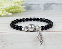 angel wing jewelry black beaded bracelet for women