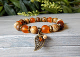 Autumn Bracelet with a Leaf Charm and Natural  Beads