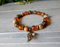 Autumn Bracelet with a Leaf Charm and Natural  Beads